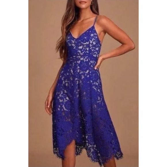 Lulus Dresses & Skirts - Lulu's One Wish Royal Blue Lace Midi Dress, Small